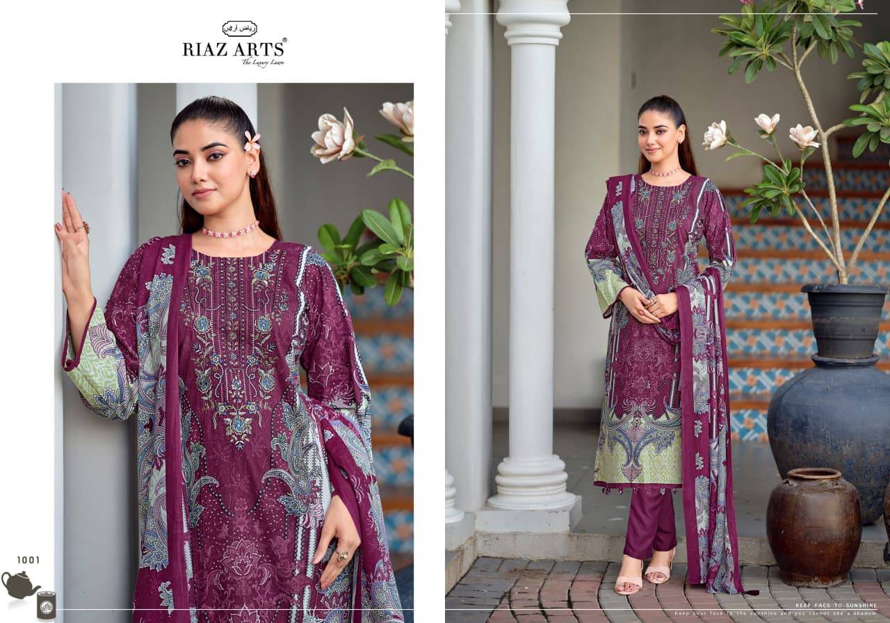 NAYRA VOL 43 BY RIAZ ARTS 1001 To 1008 Series Pakistani Suits Ethnic Wear Pure Cotton Dresses At Wholesale